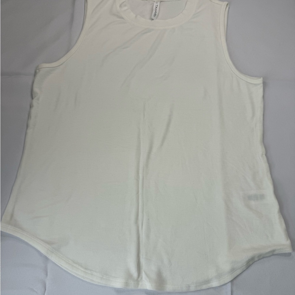 Tahari White Tank Top with Curved‎ Hem and Textured Fabric
